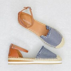 Nautica Espadrille Sandals Ankle Strap Navy Blue White NEW, Size 8